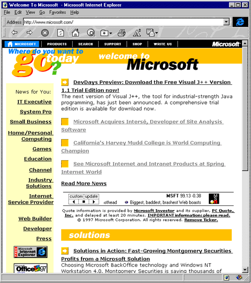 Microsoft homepage (1997)
